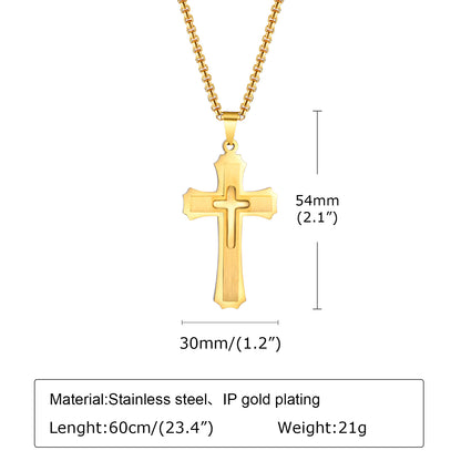 Simple Style Cross Stainless Steel Plating Three-dimensional 18k Gold Plated Men's Pendant Necklace