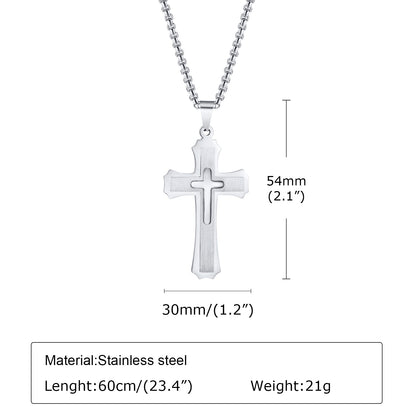 Simple Style Cross Stainless Steel Plating Three-dimensional 18k Gold Plated Men's Pendant Necklace