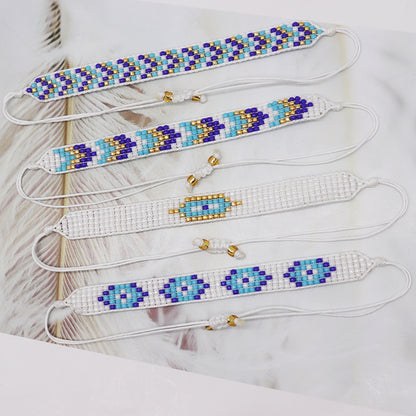 Hip-Hop Vintage Style Bohemian Geometric Devil's Eye Glass Beaded Knitting Women's Bracelets