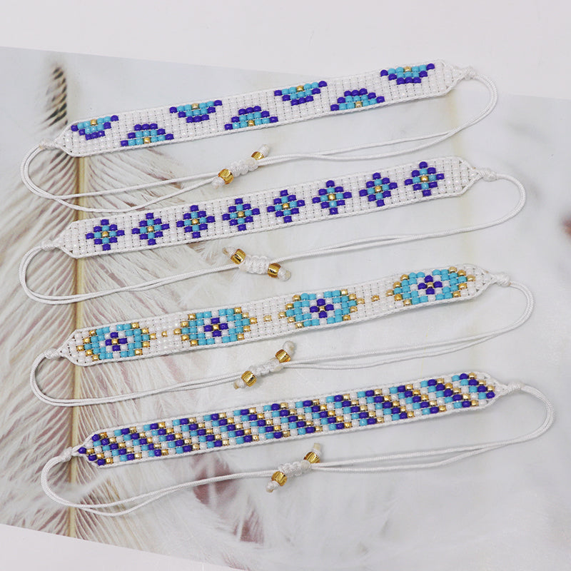 Hip-Hop Vintage Style Bohemian Geometric Devil's Eye Glass Beaded Knitting Women's Bracelets