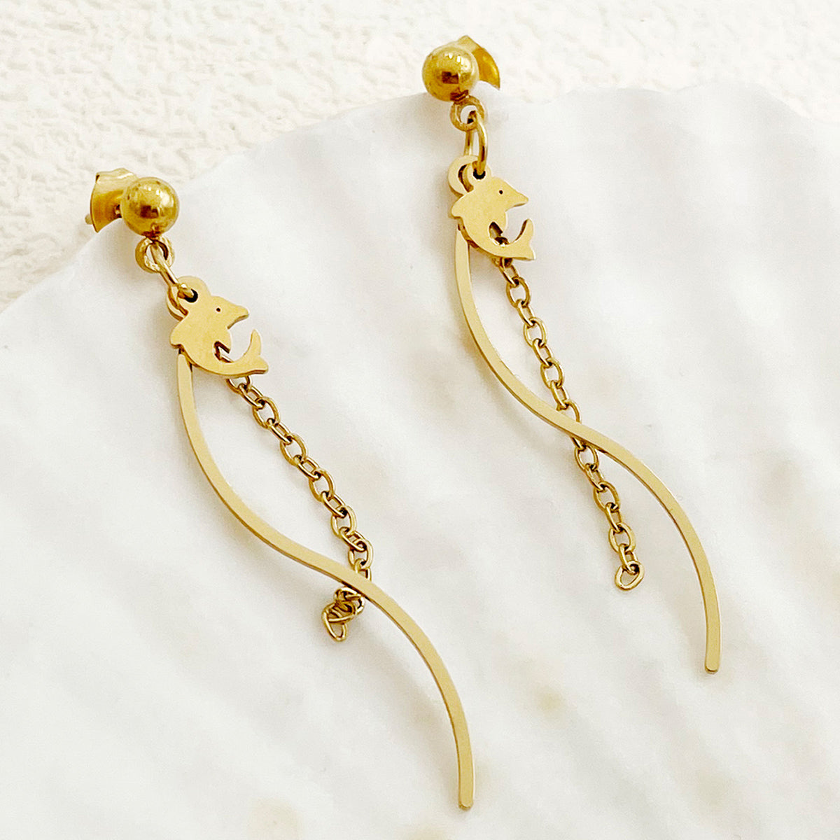 1 Pair Elegant Tortoise Wings Fish Tassel Plating Stainless Steel Gold Plated Drop Earrings