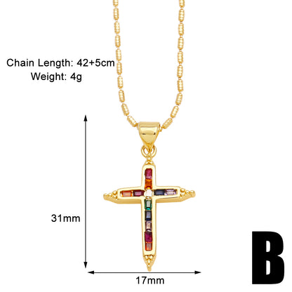 Simple Style Cross Copper Plating Inlay Zircon 18k Gold Plated Pendant Necklace