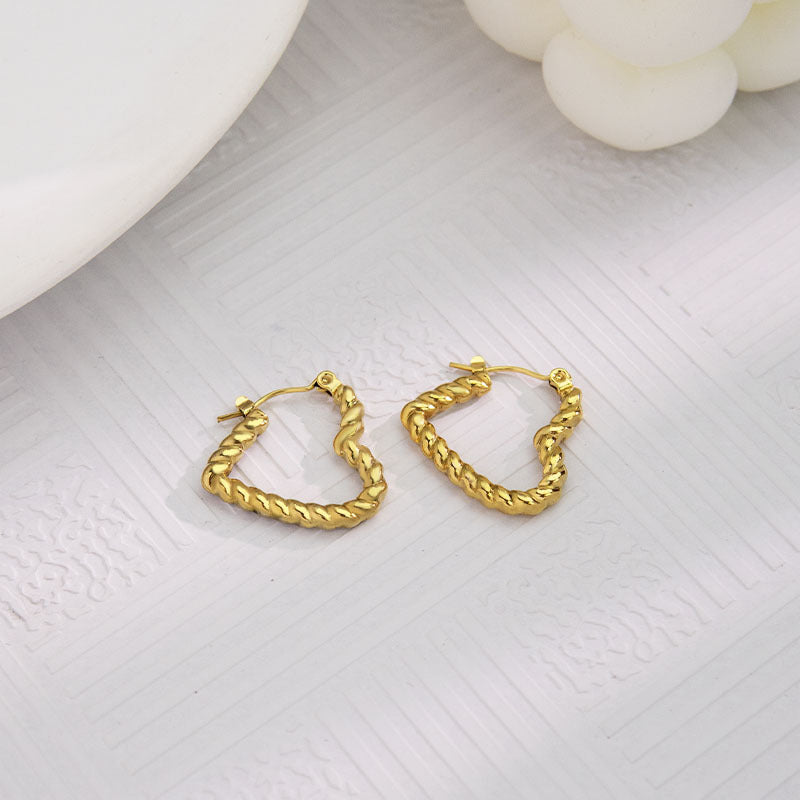 1 Pair Vintage Style U Shape Geometric Heart Shape Plating Stainless Steel Hoop Earrings