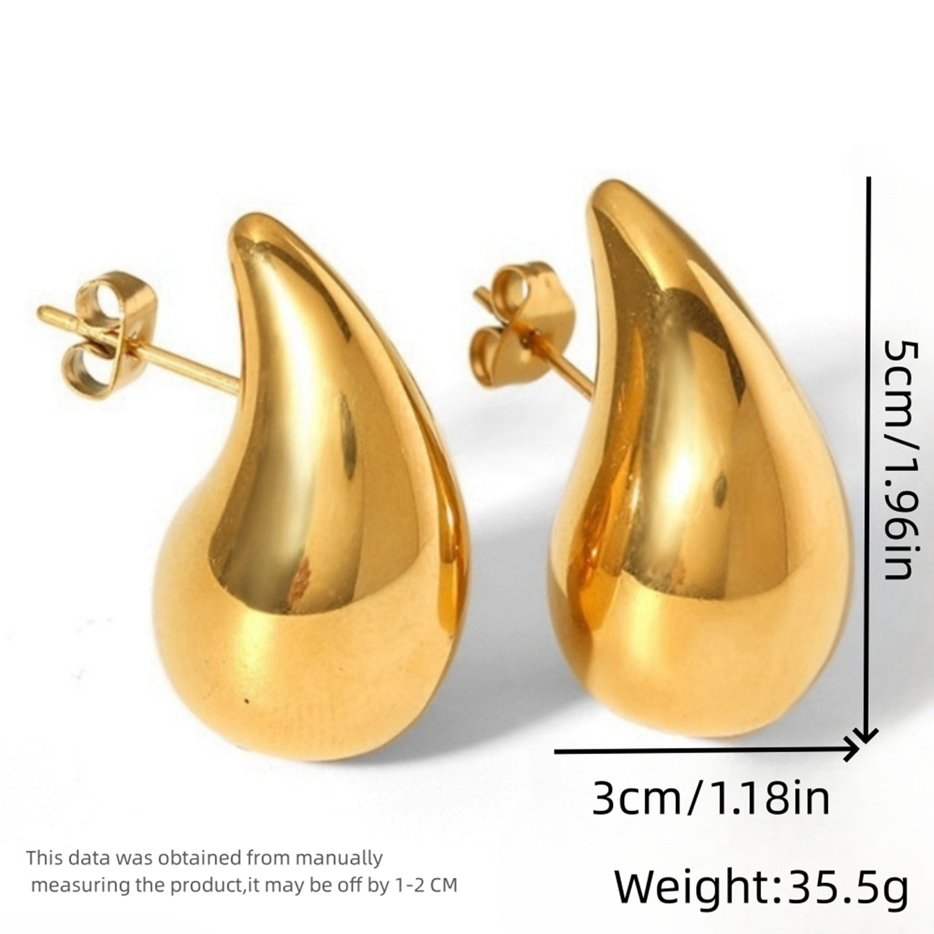 1 Pair Simple Style Water Droplets Plating Stainless Steel 18k Gold Plated Ear Studs