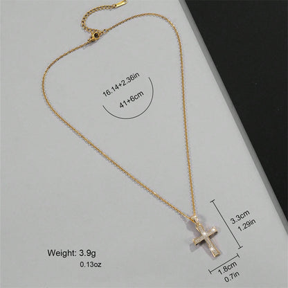 Classical Cross Copper Plating Inlay Zircon Gold Plated Pendant Necklace