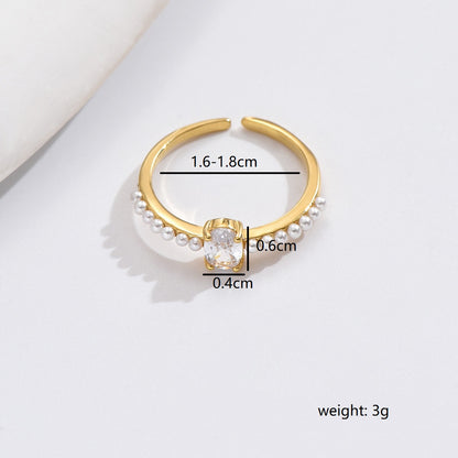 Wholesale Elegant Simple Style Oval Copper Plating Inlay Artificial Pearls Zircon Open Rings