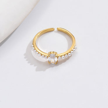 Wholesale Elegant Simple Style Oval Copper Plating Inlay Artificial Pearls Zircon Open Rings