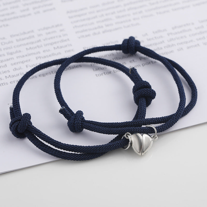 Simple Style Heart Shape Wrapped Yarn Alloy Magnet Plating Couple Bracelets