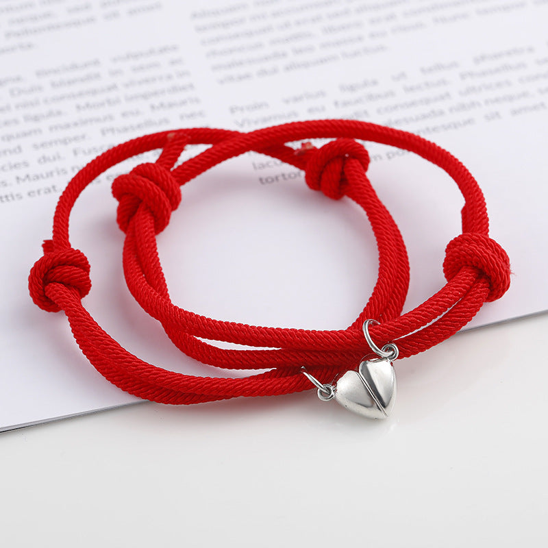 Simple Style Heart Shape Wrapped Yarn Alloy Magnet Plating Couple Bracelets