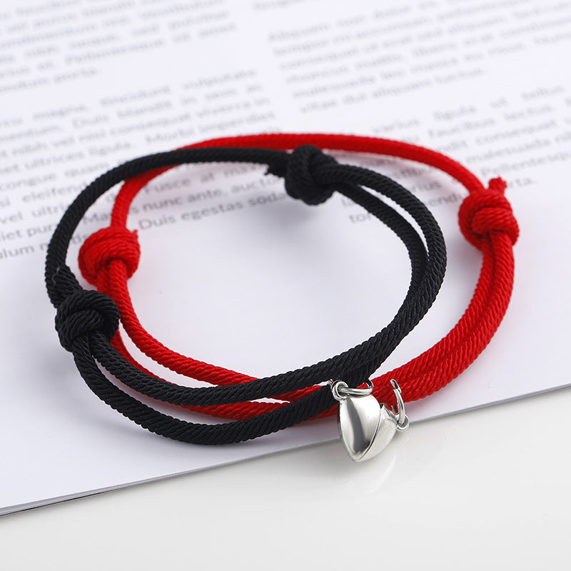 Simple Style Heart Shape Wrapped Yarn Alloy Magnet Plating Couple Bracelets