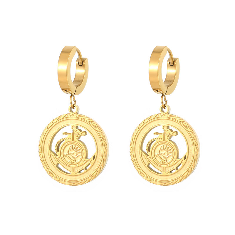 1 Pair Vintage Style Round Plating Stainless Steel Titanium Steel Gold Plated Drop Earrings