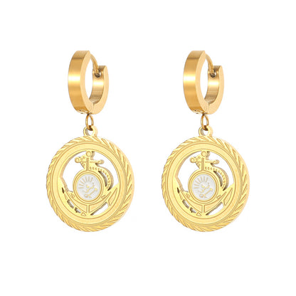 1 Pair Vintage Style Round Plating Stainless Steel Titanium Steel Gold Plated Drop Earrings