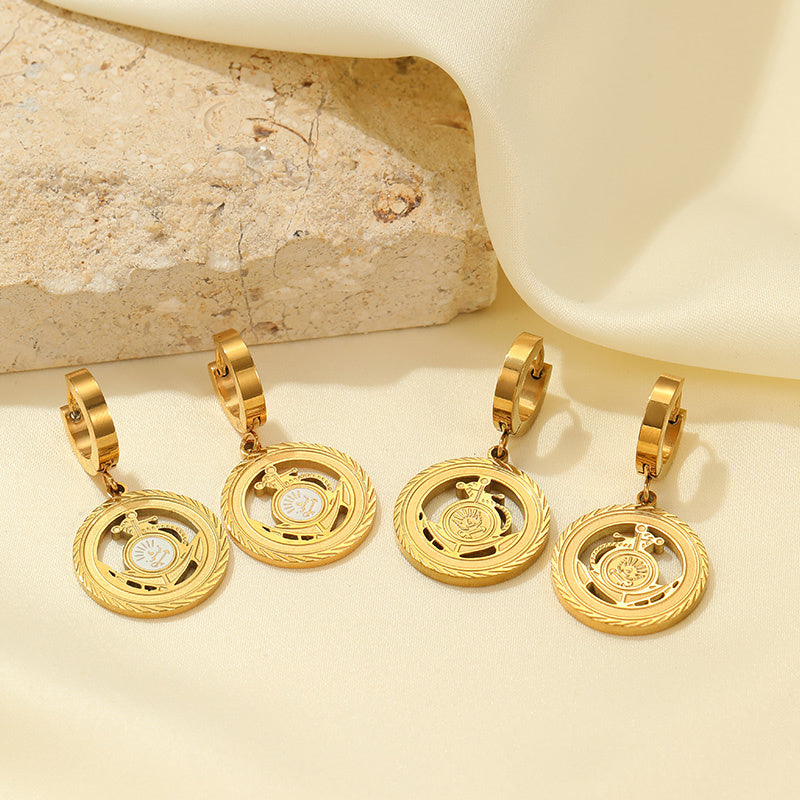 1 Pair Vintage Style Round Plating Stainless Steel Titanium Steel Gold Plated Drop Earrings