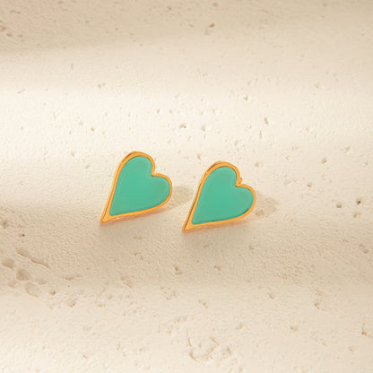 1 Pair Romantic Simple Style Classic Style Heart Shape Enamel Plating Stainless Steel Ear Studs