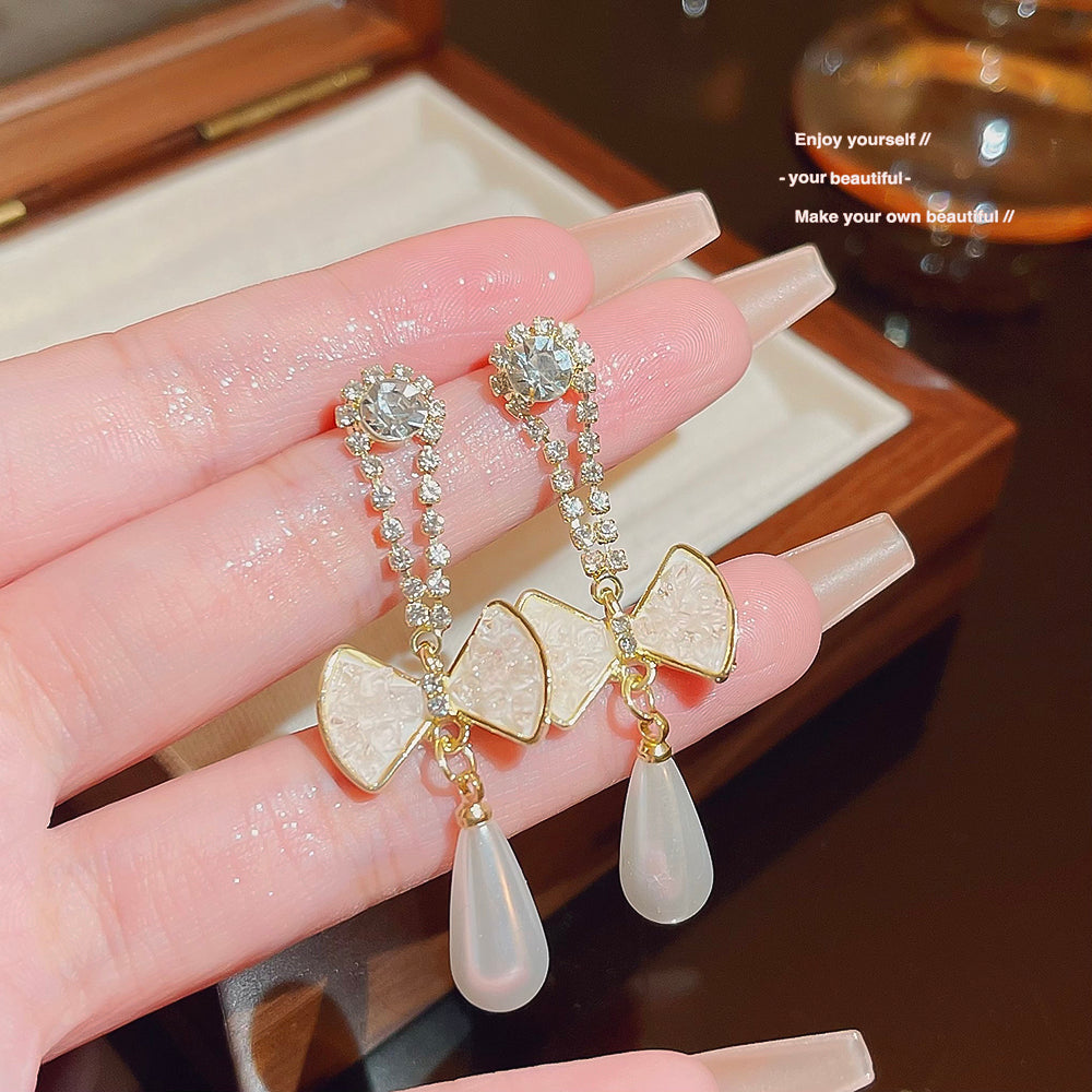 1 Pair Sweet Bow Knot Plating Inlay Copper Artificial Pearls Artificial Diamond Drop Earrings