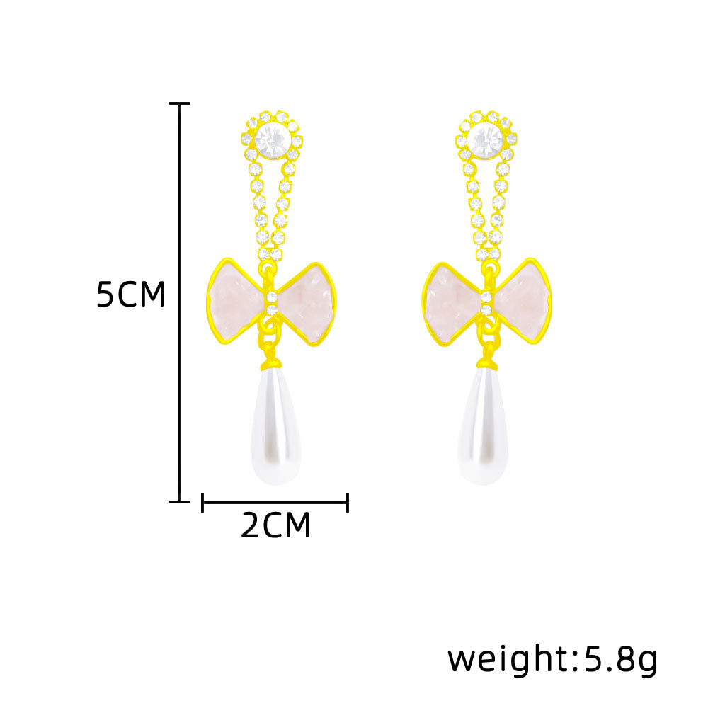 1 Pair Sweet Bow Knot Plating Inlay Copper Artificial Pearls Artificial Diamond Drop Earrings