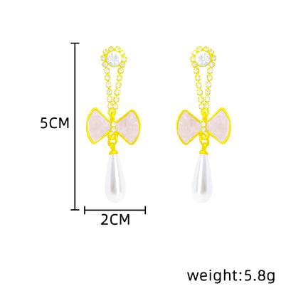 1 Pair Sweet Bow Knot Plating Inlay Copper Artificial Pearls Artificial Diamond Drop Earrings