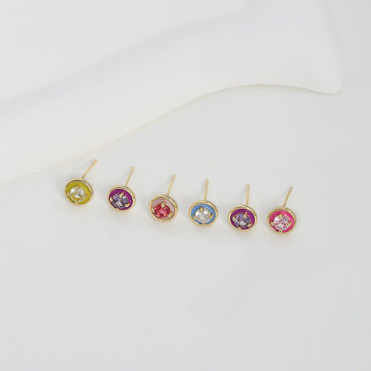 1 Set Ig Style Simple Style Round Enamel Plating Inlay Copper Zircon Ear Studs