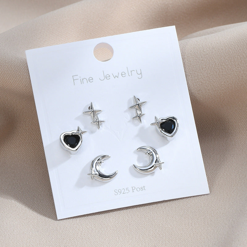 1 Set Simple Style Star Moon Heart Shape Plating Inlay Copper Zircon Ear Studs