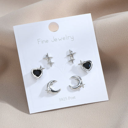 1 Set Simple Style Star Moon Heart Shape Plating Inlay Copper Zircon Ear Studs