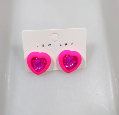 1 Pair Sweet Round Water Droplets Heart Shape Inlay Arylic Rhinestones Ear Studs