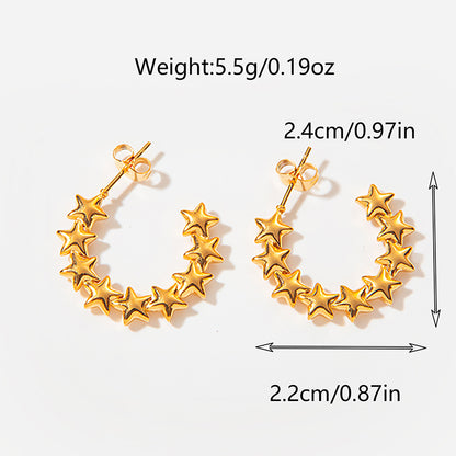 1 Pair Simple Style Roman Style Commute C Shape Star Heart Shape Plating Stainless Steel Earrings Ear Studs