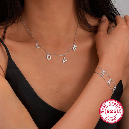 Elegant Simple Style Shiny Love Sterling Silver Plating Inlay Zircon Women's Bracelets Necklace