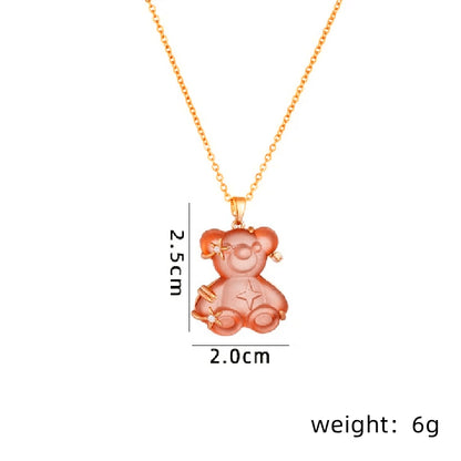 Cute Little Bear Star Titanium Steel Copper Plating Inlay Resin Zircon Gold Plated Pendant Necklace