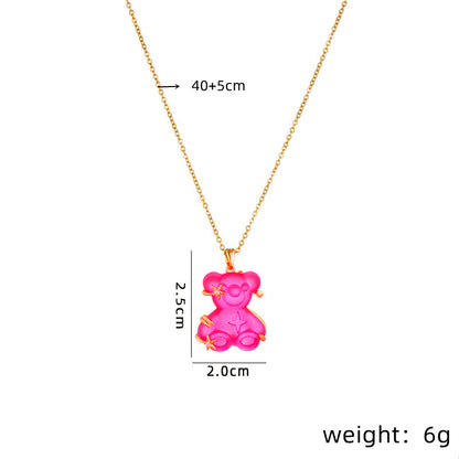 Cute Little Bear Star Titanium Steel Copper Plating Inlay Resin Zircon Gold Plated Pendant Necklace