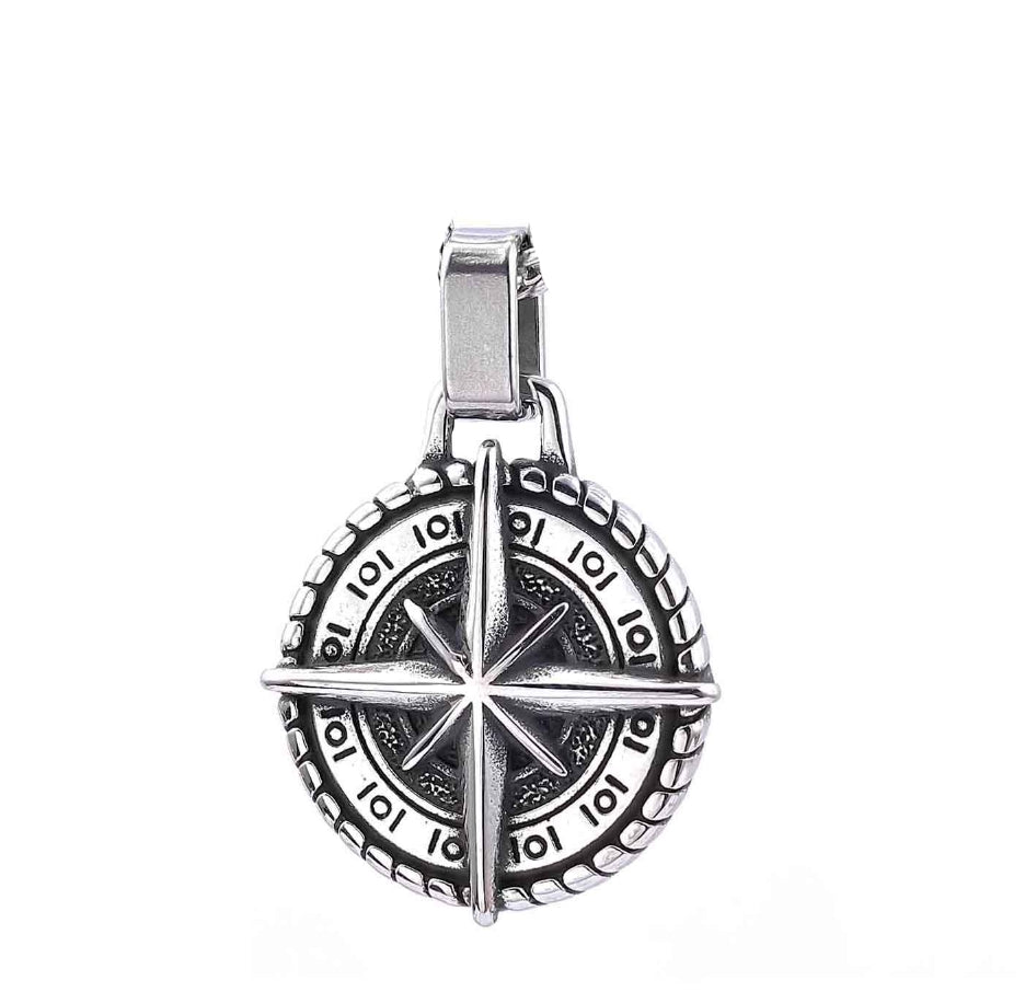 Retro Punk Compass 304 Stainless Steel Carving Men'S