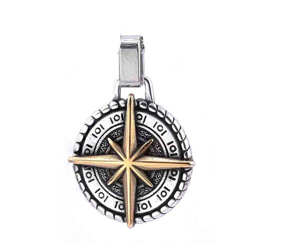 Retro Punk Compass 304 Stainless Steel Carving Men'S