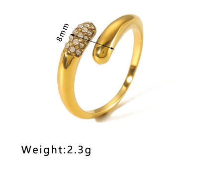 Simple Style Solid Color Titanium Steel Plating Inlay Zircon Open Rings