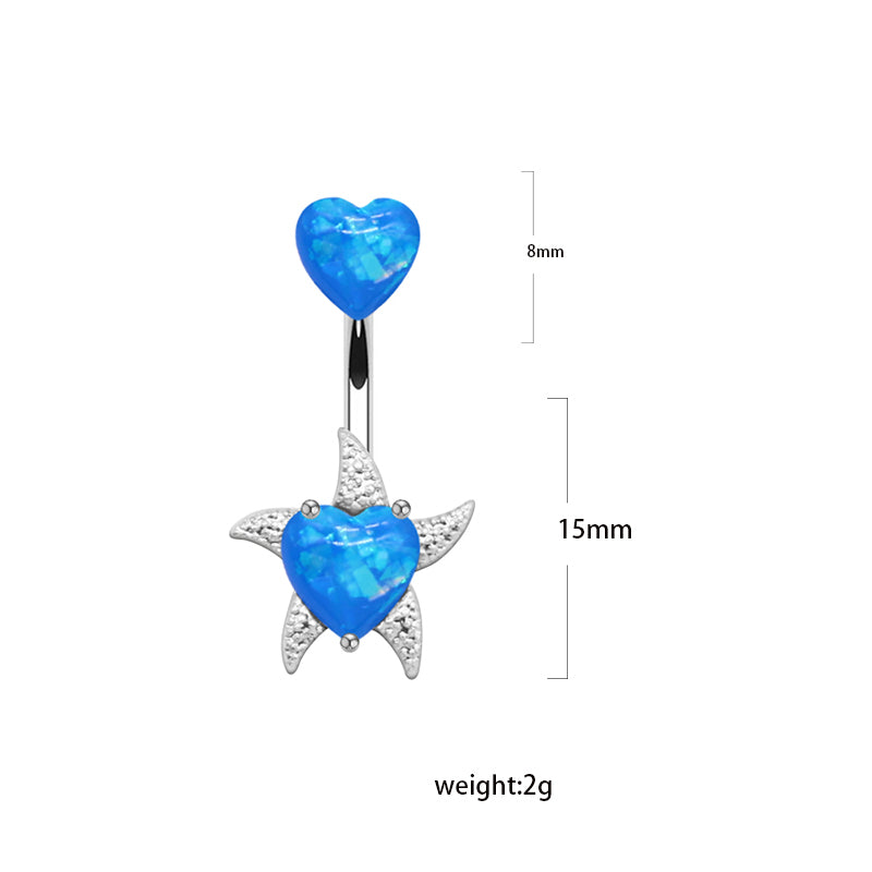 1 Piece Belly Rings Elegant Heart Shape Butterfly Stainless Steel Plating Inlay Rhinestones Opal Belly Ring