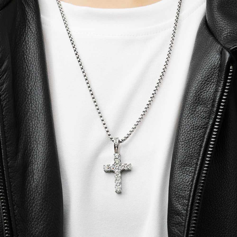 Titanium Steel Ig Style Hip-hop Korean Style Cross Inlay Zircon Pendant Necklace