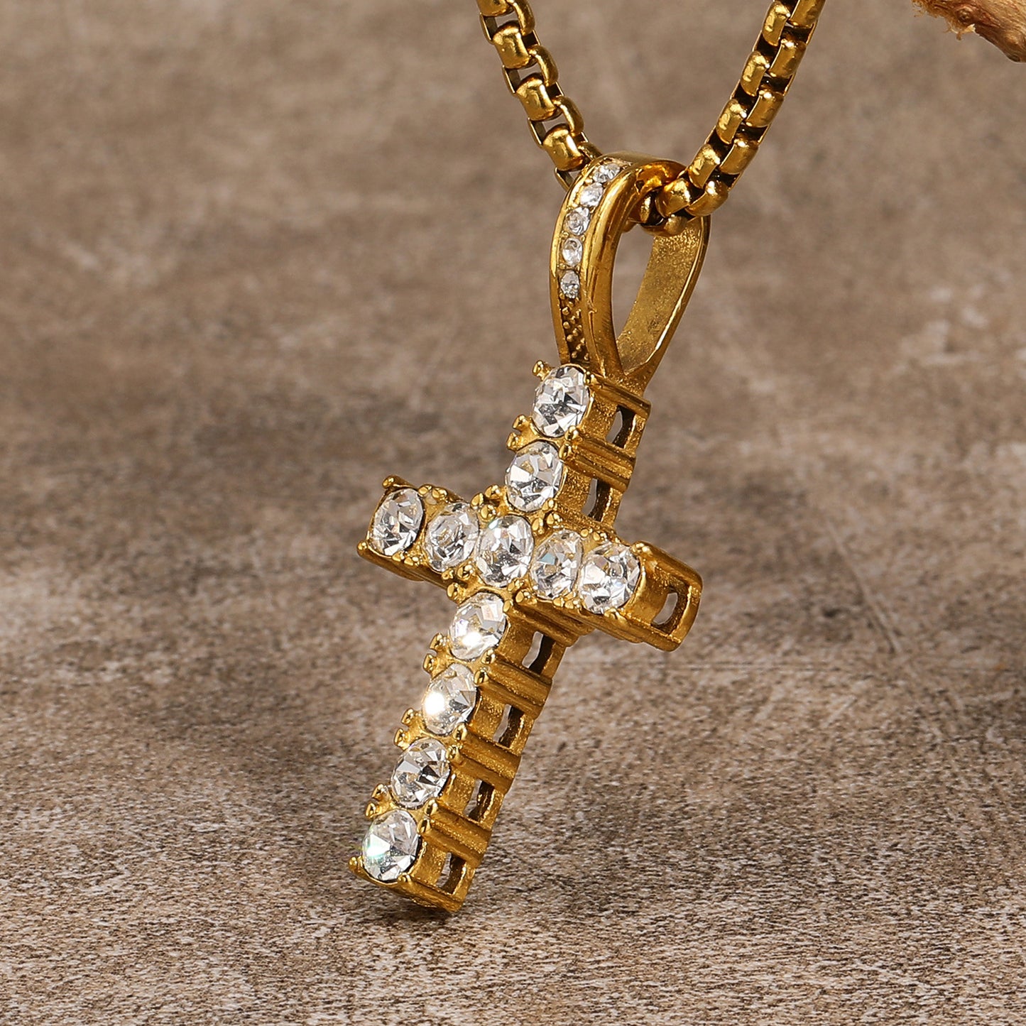 Titanium Steel Ig Style Hip-hop Korean Style Cross Inlay Zircon Pendant Necklace