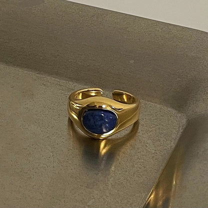 Wholesale Simple Style Geometric Copper Plating Inlay Silver Plated Lapis Lazuli Open Rings