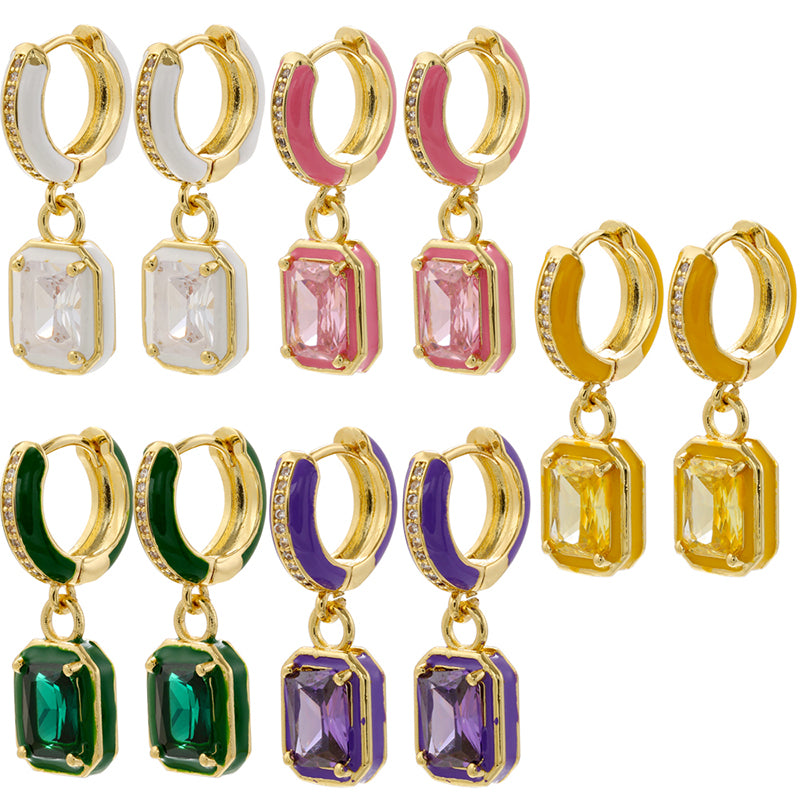 1 Pair IG Style Casual Simple Style Square Enamel Plating Inlay Brass Zircon Drop Earrings