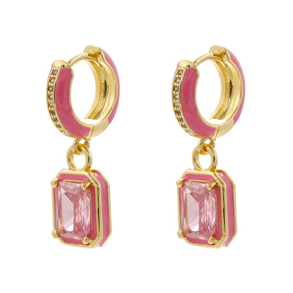 1 Pair IG Style Casual Simple Style Square Enamel Plating Inlay Brass Zircon Drop Earrings