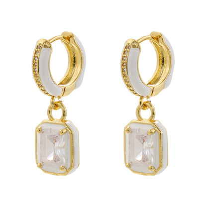 1 Pair IG Style Casual Simple Style Square Enamel Plating Inlay Brass Zircon Drop Earrings