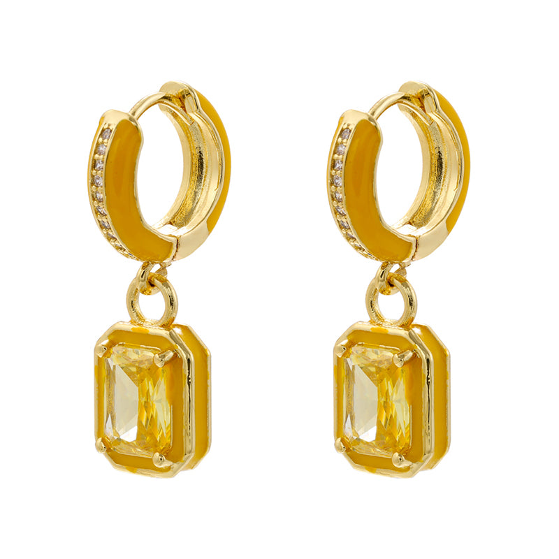 1 Pair IG Style Casual Simple Style Square Enamel Plating Inlay Brass Zircon Drop Earrings