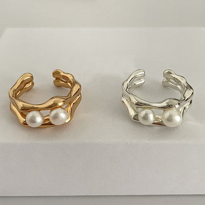 Wholesale Simple Style Geometric Copper Plating Inlay Artificial Pearls Open Rings