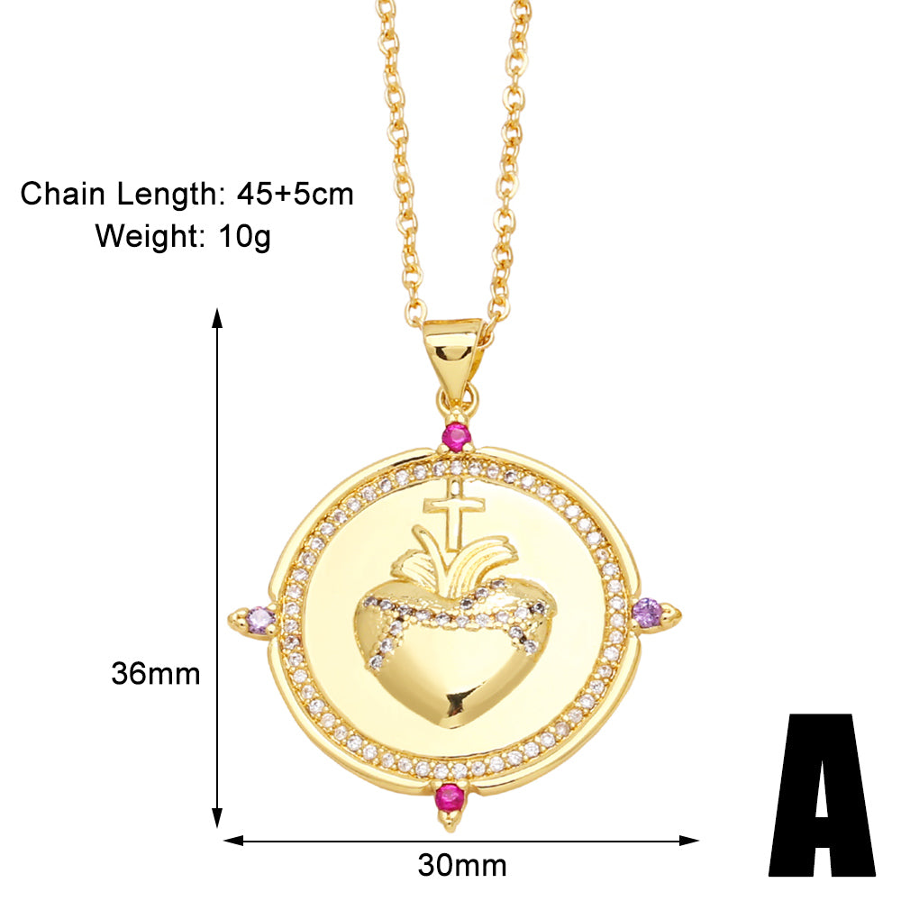 Vintage Style Heart Shape Copper Plating Inlay Zircon 18k Gold Plated Pendant Necklace