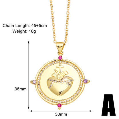 Vintage Style Heart Shape Copper Plating Inlay Zircon 18k Gold Plated Pendant Necklace