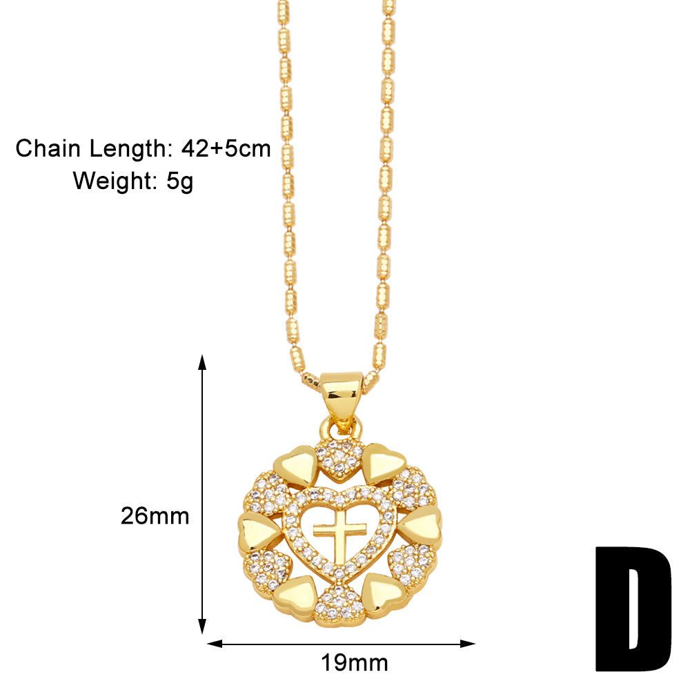 Vintage Style Heart Shape Copper Plating Inlay Zircon 18k Gold Plated Pendant Necklace