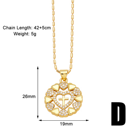 Vintage Style Heart Shape Copper Plating Inlay Zircon 18k Gold Plated Pendant Necklace