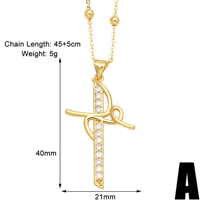 Simple Style Cross Copper Plating Inlay Zircon 18k Gold Plated Pendant Necklace