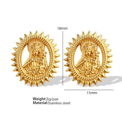 1 Pair Vintage Style Portrait Oval Plating Hollow Out Titanium Steel 18k Gold Plated Ear Studs