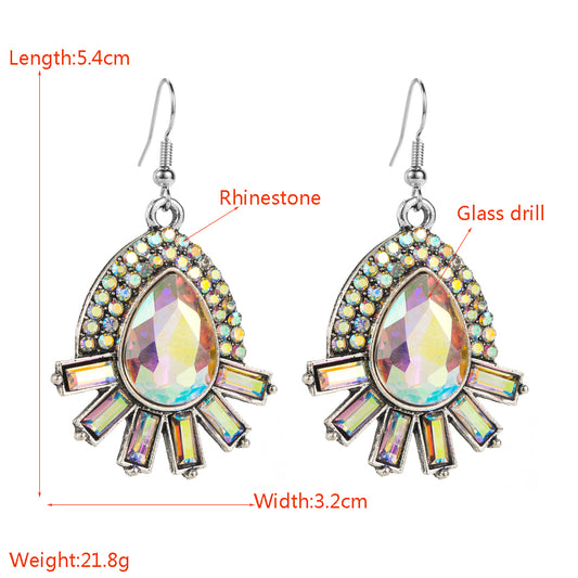 1 Pair Glam Shiny Water Droplets Rectangle Plating Inlay Alloy Rhinestones Glass Drop Earrings