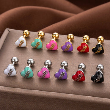 1 Piece Vintage Style Heart Shape Plating Stainless Steel Copper Ear Studs
