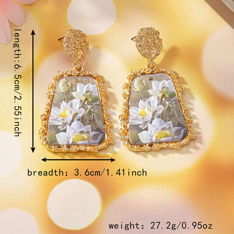 1 Pair Elegant Flower Rectangle Plating Inlay Zinc Alloy Acrylic Drop Earrings